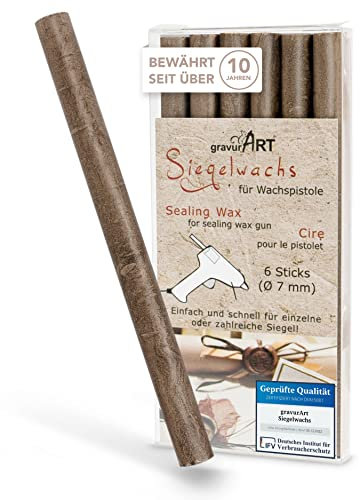 gravurART Siegelwachs flexibel für Wachspistole - Stilvoll Briefe versiegeln mit dem 6er Pack Wachs für Siegelstempel in Schoko-Bronze - 7 mm