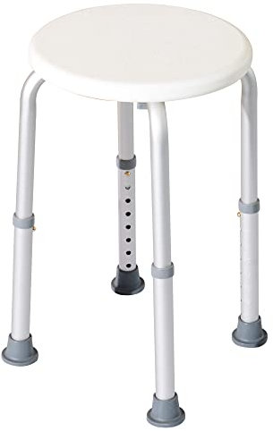 HOMCOM Sgabello da Doccia per Anziani con Ausilio Rotondo, Sedia da Bagno per Disabili con Altezza Regolabile 8 Posizioni, Piedini Antiscivolo, in Alluminio e PE, Bianco