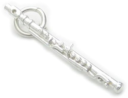 Flöte Sterling Silber Charm .925 x 1 Musik Orchester und Flöten Charms