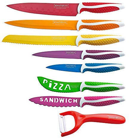 Royalty Line - Set Coltelli da Cucina, Antiaderenti, 7 Coltelli e Pelapatate, Multi Colore