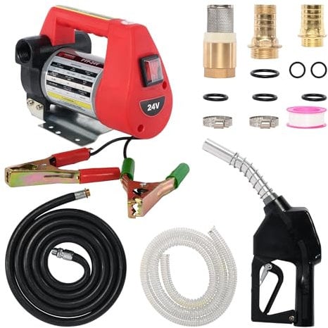 24V Portable Diesel Transfer Fuel Pump Kit - with Automatic Nozzle