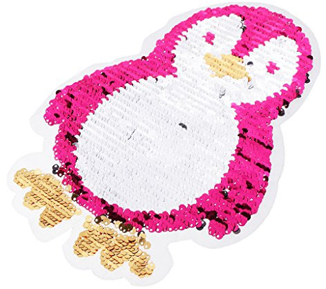 Sharplace Pailletten Aufnäher, Bügelbild, Patch, Aufbügler, Applikation, Wendepailletten, Motiv Auswahl, Schwarz oder Pink Pinguin, 24 x 18 cm