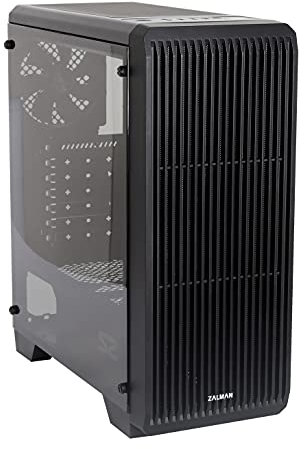 Zalman S2 PC Midi Tower ATX Gehäuse mit Lüfter, Computer Case ATX Gaming, PC Gehäuse Durchsichtig mit getönten Seitenteil aus Acrylglas, Schwarz