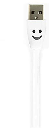 Smiley Micro USB Cable for JBL Flip 4 LED Light Android Smartphone USB Charger Connector (BLANC)