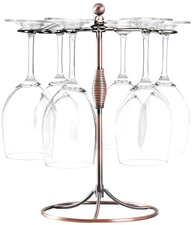 GeLive Bronze Wine Glass Holder Stand, Antiqued Countertop Freestanding Stemware Drying Rack, Artistic Tabletop Glass Display Hanger With 6 Hooks for Home and Bar Storage