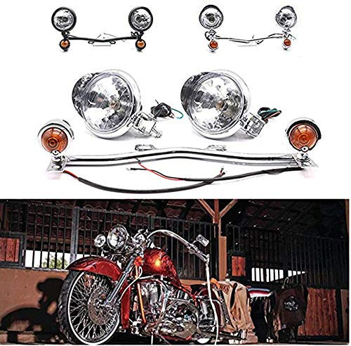 1 Motorrad Scheinwerfer Retro mit Blinker einstellen Motorrad Nebelscheinwerfer Zusatzleuchte Roller Motor Refit Scheinwerfer (Schwarz)