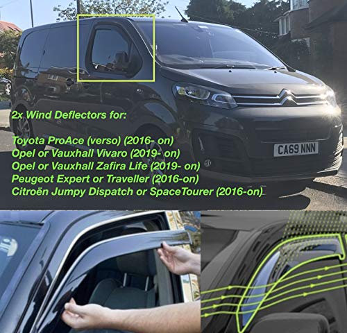 Set mit 2 Windabweisern für Citroen Dispatch Jumpy SpaceTourer Peugeot Expert Traveller Toyota ProAce (Verso) Opel Vivaro Zafira Life 2016 2017 2018 2019 2020 2021 2022 Regenschutz Sonnenblende