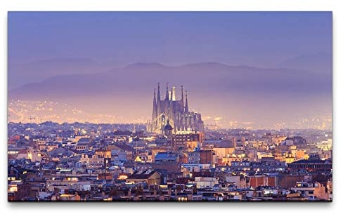 Paul Sinus Art Bilder XXL Skyline Barcelona 120x70cm Wandbild auf Leinwand