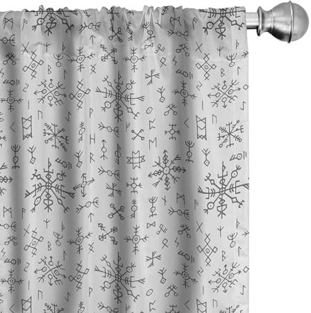 ABAKUHAUS nordisch Vorhänge, Gardinen, Viking Runen und Talismane, Fensterbehandlungen für Wohnzimmer Schlafzimmer Dekor, 2 Stück 75 cm b x 175 cm h, Dunkelgrau und Weiß