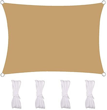 Vela Ombreggiante 4X6m Tenda Da Vela Parasole Rettangolare Anti-UV 95% Impermeabile & Protezione Solare Antivento & Resistente a Strappi per Giardino Cortile Piscine, Sabbia