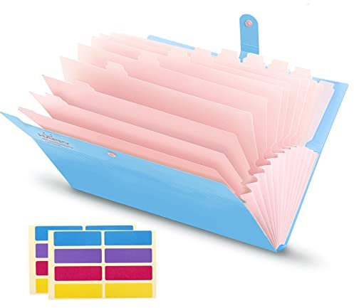 KONVINIT Fächermappe A4 Dokumentenmappe Brief Größe 12 Fächer PP Bedruckt Akkordeon Dokument Ordner mit Druckknopf,Blau Abdeckung,blue 12