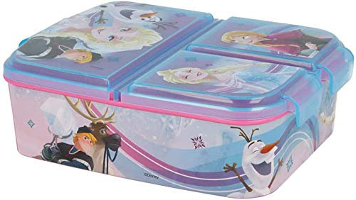Elsa Premium Brotdose Eiskönigin Lunchbox mit 3 Fächern, Bento Brotbox für Kinder - ideal für Schule, Kindergarten oder Freizeit