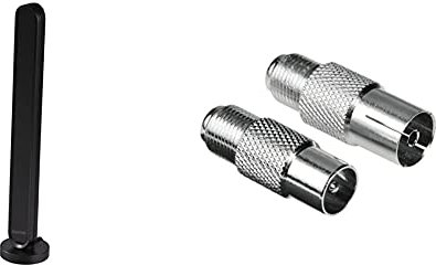 Hama DAB-Zimmerantenne für Radio (DAB, DAB+, UKW, Digitale Innenantenne mit Verstärker, 1,4m Kabel) schwarz & SAT Adapter (F-Kupplung auf Koax-Stecker und F-Kupplung auf Koax-Kupplung) 2er Set