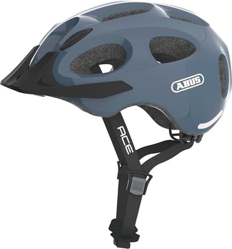 ABUS Stadthelm Youn-I ACE - mit integriertem LED-Rücklicht - Fahrradhelm für den Alltag - für Damen und Herren - Blau Glänzend, Größe L