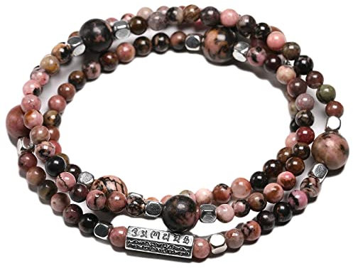 ZIYUYANG Perline, 108 Bracciale Mara in pietra naturale con perline in pietra rossa rosa 4 mm Bracciale donna in rodonite