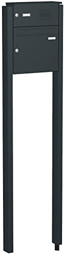 Briefkastenanlage mit eckiger Verkleidung und Klingeln Modell F3 anthrazitgrau RAL 7016 Montageart mit Standrohren, zum Einbetonieren, Größe mit 1 Briefkasten