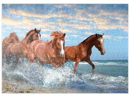 MyPuzzle Schöne Pferde Laufen am Strand durch das Meer - Premium 500 Teile Puzzle - MyPuzzle Sonderkollektion von Puzzle Galaxy
