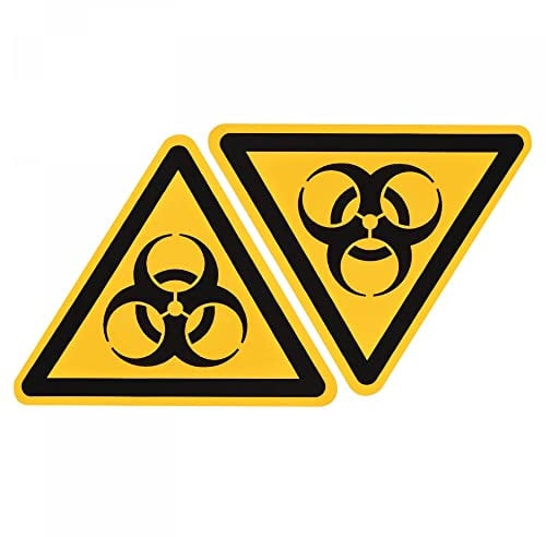sourcing map 10 Stück Dreieck Warnschild Biohazard Selbstklebend Gelb mit Schwarz Worten 20mm