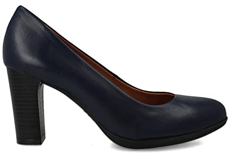 PAYMA - Damen Leder Schuhe Pumps mit Integrierter Gel Einlegesohle. Kleid Schuhe aus Spanien. Absatz 8 cm. Farbe: Marineblau 8cm, Größe: EU 41
