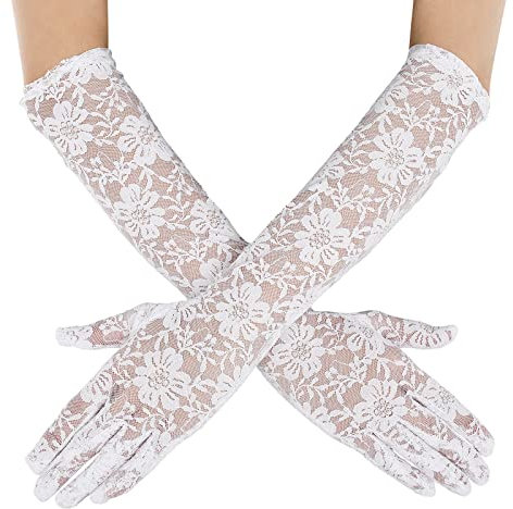 Yolev Weiße Hochzeit Brauthandschuhe Lange Spitzenhandschuhe Vintage 1920er Jahre Tea Party Oper Hochzeits Handschuhe Damen Mädchen Abschlussball Party Kostüm Zubehör