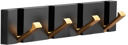 Spotact Wandgarderobe 70 Grad 4 Haken Aufhänger Schwarz Goldenes Metall Handtuchhalter 28x5x1,5 cm Rostfreier Kleiderhaken für Eingangsbereich Badezimmer Schlafzimmer Küche (T1 4 Haken, Schwarz Gold)