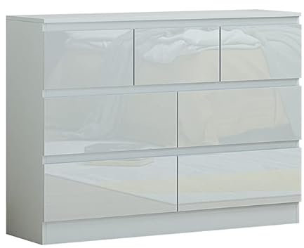 Luxury Life Carlton Chest of Drawers Bedside Cabinets in Matt White and Black (Gloss White, 7 Drawer Chest)