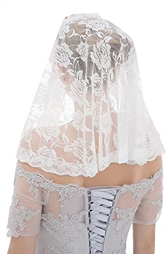 Hayaww Kapelle Schleier, Brautschleier Schleier Schals Schleier Wraps Spitze Kapelle Schleier Katholisch Schleier Hochzeit Mantilla Schleier, 80x56cm, FüR Festlich Fasching Hochzeit KostüM (Weiß)