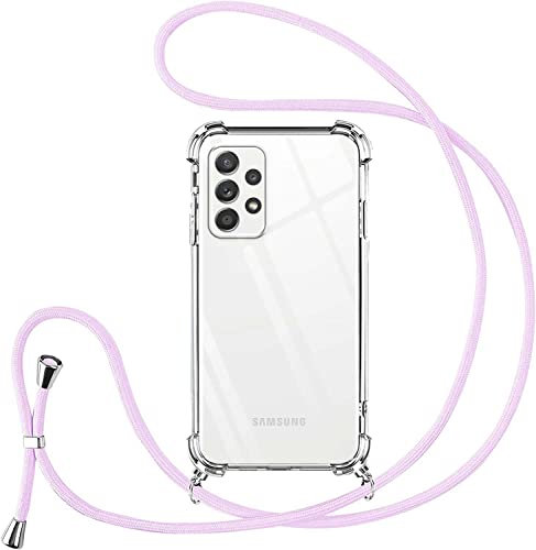 Vauki handyband für Samsung Galaxy A52/A52s 5G Hülle mit Band Handyhülle Silikon Transparent zum Umhängen Stoßfest mit Kordel Necklace Schnur TPU Bumper Case,Lila