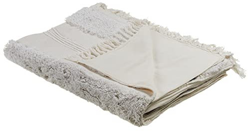 Beliani Kuscheldecke Baumwolle Hellbeige orientalisch Quasten 130 x 180 cm Boho Raebareli