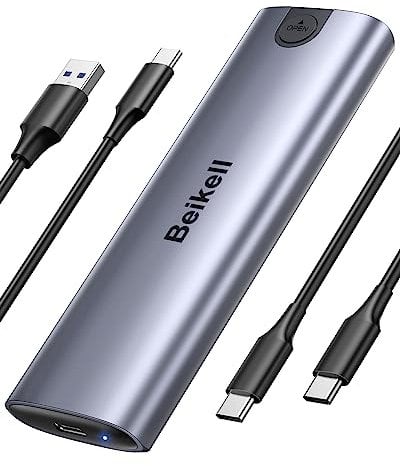 Beikell NVMe M.2 USB 3.2 SSD Gehäuse mit Kühlkissen 10 Gbps für PCIe M-Key/M+B Key/NVM Express in 2230/2242/2260/2280, mit Typ CC und AC Kabel Werkzeuglos