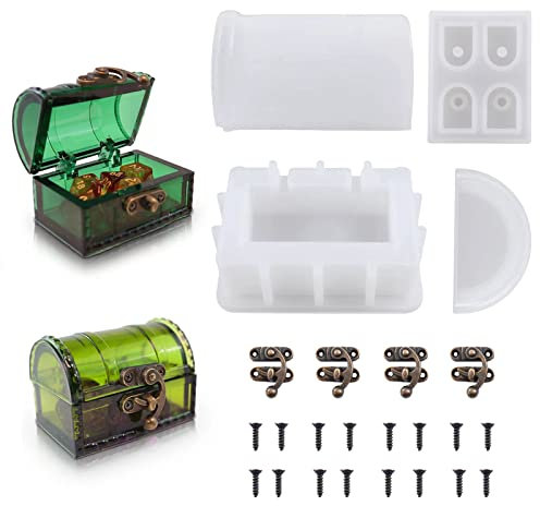Schatztruhe Harzformen Würfelbox Formen mit Haspe Lock Epoxidharz Form DIY Silikonformen Schmuck Aufbewahrungsform Guss Handwerk Form für Geschenk Heimdekoration