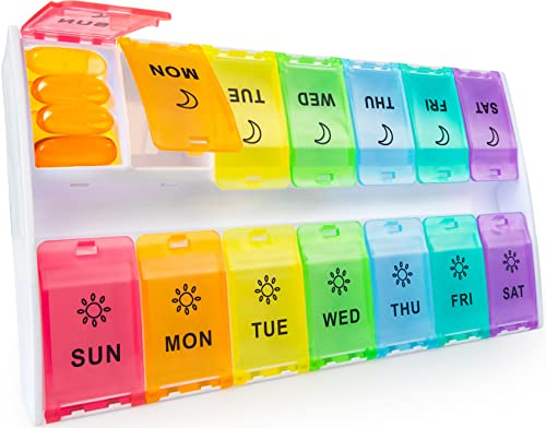 Tablettenbox 7 Tage Morgens Abends, Pillendose 7 Tage 2 Fächer, Pillenbox 14 Tage Medikamentenbox Große Fächer Für Fischöle, Vitamine, Kapseln