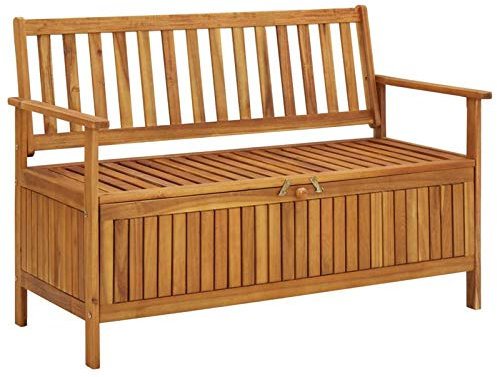 Keketa Gartenbank Kissenbox mit Stauraum Gartenbank Truhenbank Holzbank Sitzbank Parkbank Garten Bank Truhenbank für Terrasse Garten Balkon 120 cm Massivholz Akazie