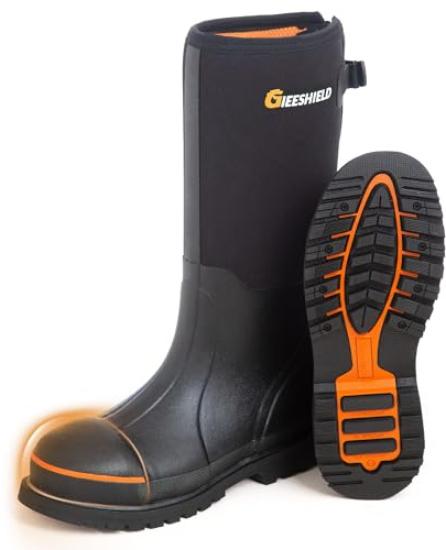 GIEESHIELD Men's Rubber Work Boots with Steel Toe & Shank, Waterproof & Anti-Slip, 6mm Neoprene, Durable Rubber Boot for Construction, Farming, Manufacturing, Sizes 7-14
