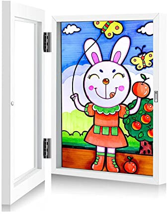 Kinder Bilderrahmen A4, Aufklappbarer Rahmen Für Kinderzeichnungen, Klappbarer Befüllbarer Acryl Kunst Fotorahmen für Kinder, Zum Ausstellen Oder AufhäNgen Ihrer Kinderkunstwerke (1Stück, weiß)