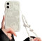 NITITOP Compatible for iphone 12 Case, Cute Oil Painting Love Pattern with Heart Beaded Lanyard Wrist Strap for Women Girls, Soft TPU- White Heart2