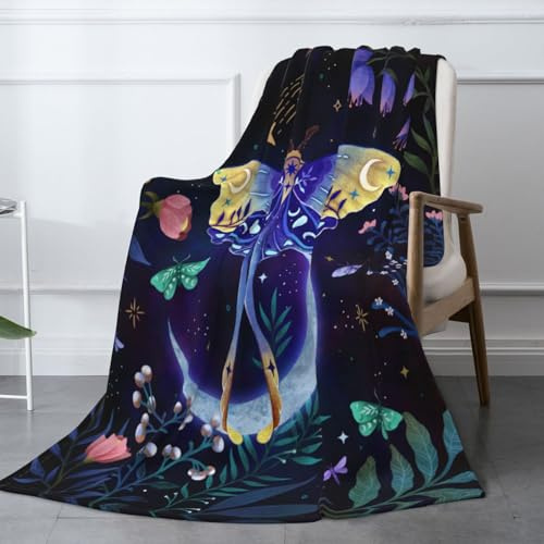 Moon Moth Überwurfdecke, weiche, gemütliche, leichte Decke für Couch, Bett, Sofa, Mottenmuster, dekorative Plüsch-Flanelldecke für Damen, Herren, Kinder, 127 x 101,6 cm