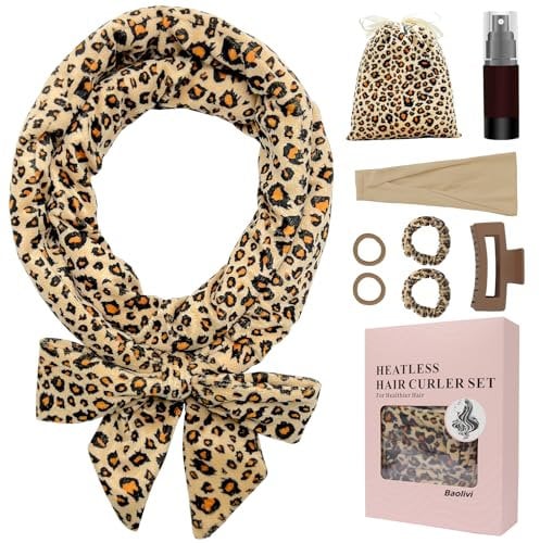 Lockenwickler Über Nacht Lange Haare,Haare Locken Ohne Hitze Heatless Hair Curler Band 180 Cm Weicher Samt Rutschfest Sleep Tie Mit Stirnband Locken Band Zum Schlafen (Leopardendruck)