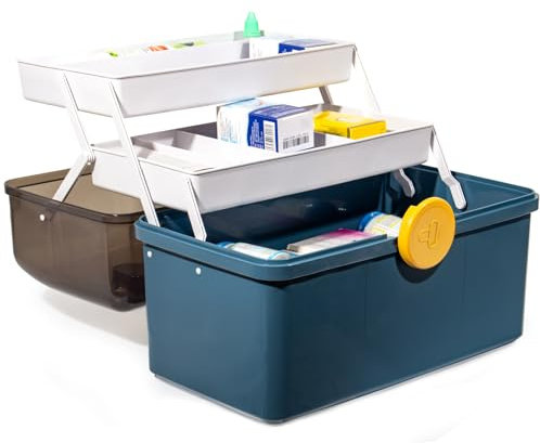 Theo&Cleo Medikamenten Aufbewahrung, Medizinbox, Hausapotheke Box, Apothekenbox, Medizinkoffer Groß (Dunkelblau-39cm)