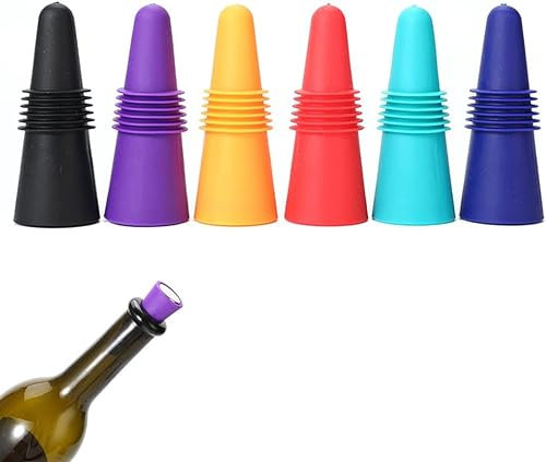 Wine Stoppers, 6 Pack, 6 Colors, Wine Bottle Stopper, Silicone Bottle Stoppers, Reusable Wine Bottle Stoppers, Multicolor Silicone Wine Stopper for Preserving Beer Champagne Beverage Alcohol