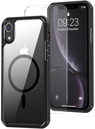 ZZDZZ Magnétique Coque Compatible avec iPhone XR avec Verres Trempé, Anti Rayures PC Dos Housse de Protection (Noir)