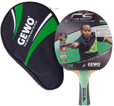 GEWO CS Energy Carbon Pro Tischtennis-Schläger & GEWO Tischtennisschläger Hülle mit Ballfach grün - Profi-Tischtennisschläger ITTF genehmigt, konkav, 2,0mm Schwamm