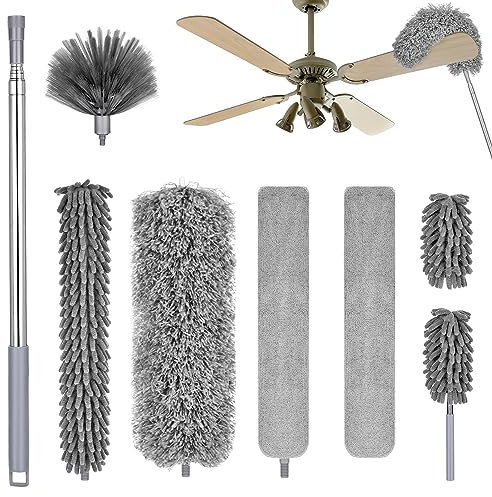 Plumero Telescópico Microfibra, Plumero Atrapapolvo Extensible, Microfibra Lavable Plumero para Limpiar Ventiladores Luces Persianas Techo Muebles (8pcs)