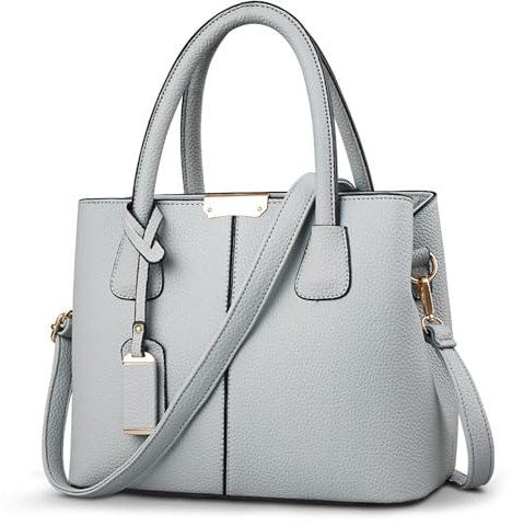 SODOLLEE Handtasche Damen Elegant Henkeltasche Exquisiter Anhänger Schultertasche PU Leder Frauen Umhängetasche für Reisen Shopper Arbeiten Grau A