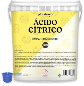 PLANTAWA Ácido Cítrico en Polvo 10kg | Acido Citrico para Limpieza Doméstica Intensiva | Elimina Cal, Sarro y Manchas | Alta Solubilidad | Limpieza Multiusos en Gran Volumen