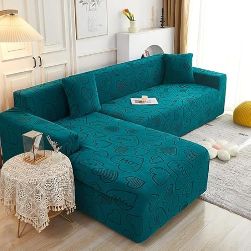 Sofaschoner Grün Sofaüberwurf Weich Spandex Sofaschoner rutschfest Couch Überwurf Waschbare Sofa Überzug Sofabezug mit Elastischen Riemen Sofabezug L Form Universelle 3 Sitzer