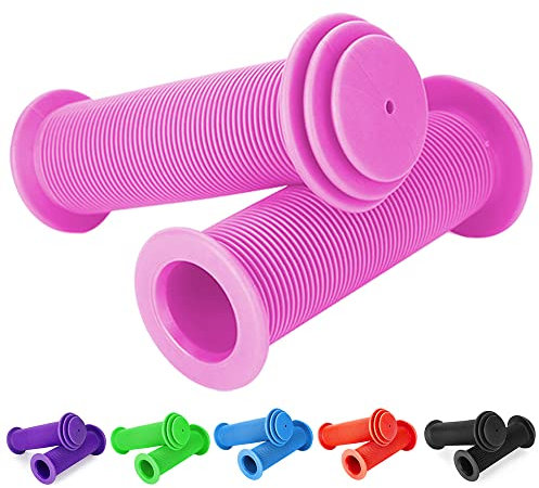 Puños de bicicleta para niños, 22 mm, con máxima seguridad, protección contra impactos, largos, 105 mm, para scooter, triciclo, bicicleta infantil, color rosa