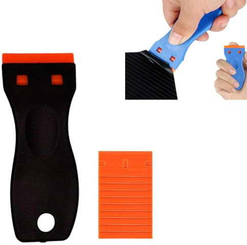 CTDWNT Multifunctional Glue Removal Shovel, Plastic Razor Scraper for Adhesive With 10/20pcs Double Edged Blades, Sticker Remover Tool, Glass Sticker (Black*1+10 Blade)