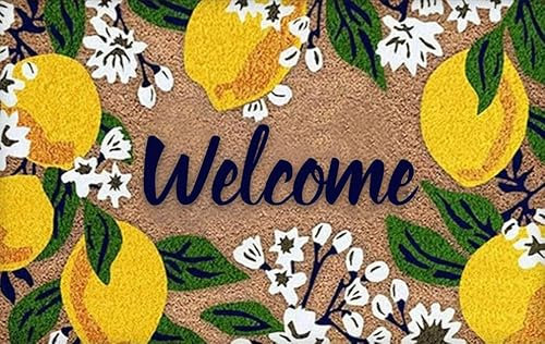 Toiyugd Fußmatte mit niedlichen Zitronen mit Blumen, Hello Lemon Home, für drinnen und draußen, rutschfeste Matte, lustige Fußmatte, Einweihungsgeschenk, 40,6 x 61 cm