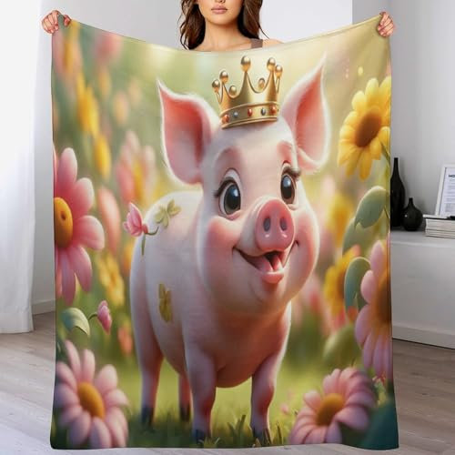 PAZZK süßes Schwein Blanket Weiche Flannel Fleece Decke Für Kinder Und Erwachsener, Vier Jahreszeiten Wohndecke Für Bett/Couch(150×200cm)